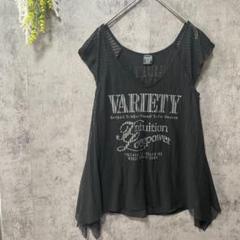 AUFEIS　Tシャツ　フレンチスリーブ　トップス　ストライプ　袖シアー　フレア
