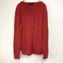 GALLORIA　ケーブル編みニットカーディガン（L）レッド　金ボタン