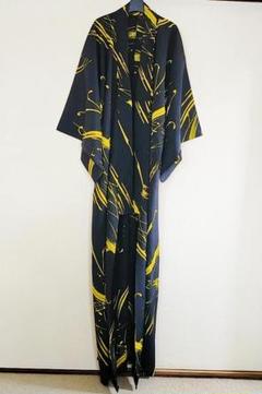 超美品■【JK】黒黄柄浴衣 ゆかた ポリエステル100％ L前後 YUKATA 超美品□【JK】黒黄柄浴衣 ゆかた ポリエステル100％ L前後 YUKATA