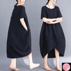 夏コーデ　コークンワンピース　黒　フリー　バルーン　オーバーサイズ　体型カバー