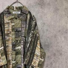 90s vintage 柄シャツ　半袖　メンズ　M ポリ　日本製　古着　A1