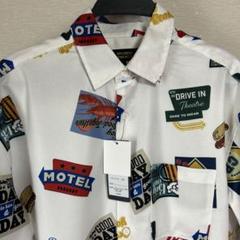 L USA 看板 ホットドッグ総柄 ホワイト ラウンド アロハシャツ 新品未使用