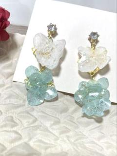 紫陽花　ドライフラワー2連ピアス3 可愛い
