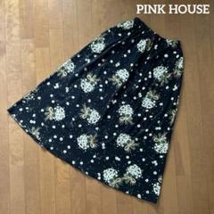 PINK HOUSE ロングスカート フラワー柄 花束 総柄 黒 レディース セール】 【アウトレット】【オンライン先行】花文字プリント