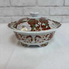 美品】有田焼 錦松梅 蓋付き鉢 光峰作 金彩 赤絵 直径15cm 伝統