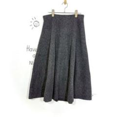 ユニクロ ニットスカート(L)グレー 毛混 フレア 無地 ミモレ丈 シンプル