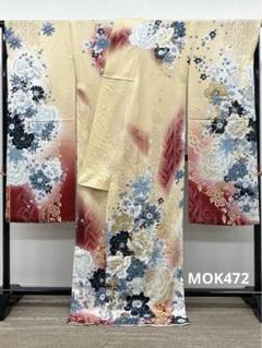 振袖 仮絵羽 銀通し 刺繍 金彩 紋意匠 牡丹 薔薇 正絹 未仕立て品 八掛付き