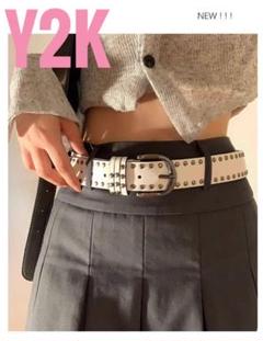 スタッズベルト y2k ホワイト 男女兼用 平成ギャル 古着 デニム