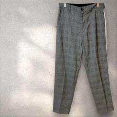 ナイラス【M】ストレートパンツ ボトムス ウエスト調整紐 サイドライン チェック