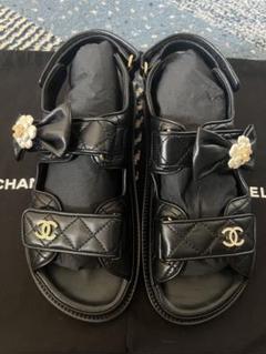 【チェーンリボンがフェミニン♡】CHANEL サンダル CHANEL - 未使用さん♥CHANELシャネル リボンサンダル 36.5C