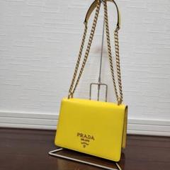 プラダ PRADA トートバッグ ストライプ シボレザー リザード 黄色 PRADA☆プラダ☆サフィアーノレザー☆1BD133 ☆黄色☆ショルダー