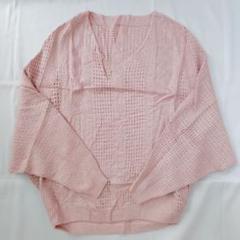★ニット レディース ピンク 透け感あり 薄手 Vネック 春 秋 かわいい