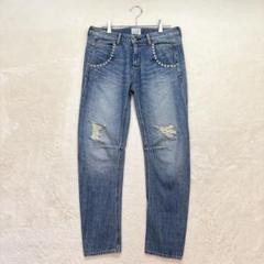 k1582　アングリッド【26】青系 ダメージ加工 デニムパンツ スタッズ