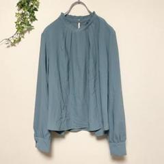 ドレスキップ【L】長袖ブラウス ワールド ティアドロップ モックネック ギャザー