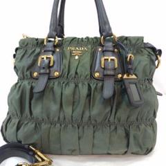 【美品】プラダ ハンドバッグ 2way ギャザー レザー×ナイロン グリーン系 楽天市場】【バッグ】PRADA プラダ ギャザー ハンドバッグ
