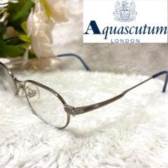 Aquascutum ✨良品✨ メガネ フレーム オーバル型 ロゴ金具 ゴールド