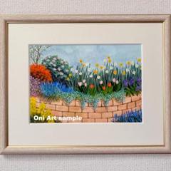 アクリル画　原画　「小さな花壇04」額縁付　SMサイズ　風景画 アクリル画 原画 「小さな花壇04」額縁付 SMサイズ 風景画