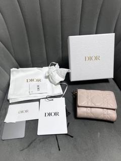 Dior カナージュ ロータスウォレット コンパクトウォレット くすみピンク 美品 LADY DIOR ロータスウォレット カナージュ パテントカーフ