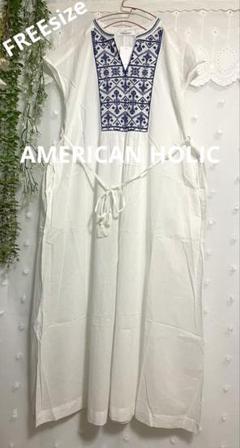 新品❉未使用❉ アメリカンホリック❉フレンチスリーブ刺繍ワンピース FREE