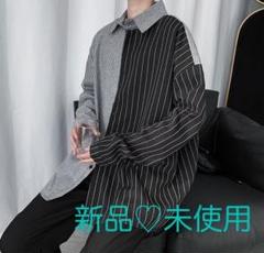 【大人気】韓国 モノトーン ストライプ シャツ ユニセックス バイカラー