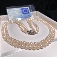 2連 あこや真珠 準花珠級 ロングネックレス 美品 7.0〜7.5㎜ O414