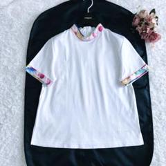 洗濯可✨レオナール カットソー トップス トリム 花 ハイネック 花 白 XL 洗濯可✨レオナール カットソー トップス トリム 花 ハイネック