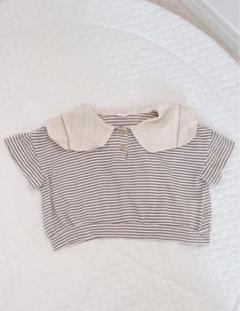 Favon ストライプ柄 大きな襟付きTシャツ　80cn