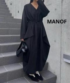 マノフ クラネ CLANE 【S】 サイドドレープワンピース サイドフリル 黒