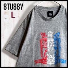 【希少 USA製】ステューシー Tシャツ エンブレム ライオン トリコロール L