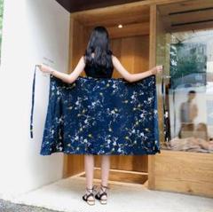 レディース 巻きスカート 花柄 ネイビー フリーサイズ