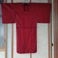 正絹　着物雨コート　七宝柄　朱赤