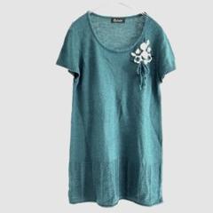 【Baskecing】サマーニット サマーセーター 花柄 ワンポイント 緑 M