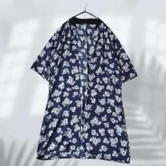 レスポワール 7分袖カーディガン 羽織り ロング丈 花柄 前あき 薄手E5152
