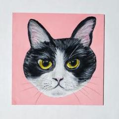 【原画】ハチワレ猫のパステル画＊14.5cm正方形＊オリジナルチョークアート