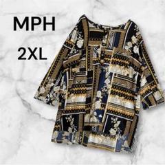 MPH 【2XL】レディース花柄ブラウス長袖シャツ柄物
