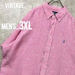 レア《ラルフローレン》BD半袖リネンシャツ ストライプシャツ/メンズ3XL