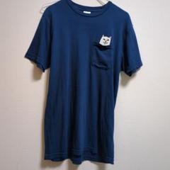 リップンディップ　RIPNDIPネイビー 猫イラスト ポケットTシャツ Мサイズのサムネイル