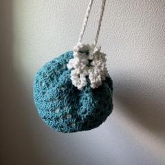 濃ゆいクリームソーダなぽってり巾着袋　ハンドメイド　ポーチ　編み物