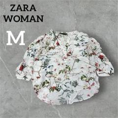 ZARA WOMAN 花柄 五分袖シャツ M