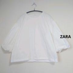 ザラ/ZARA　七分袖ブラウス　白ホワイト　無地　フリー　袖バルーン