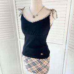 バーバリーブルーレーベル リボンキャミ ノバチェック ブラック 38 刺繍