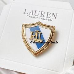 Y525/RALPH LAUREN/希少/青x白/ゴールドエンブレムブローチ