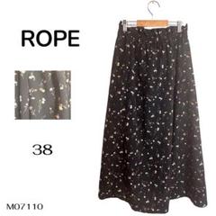 ★美品★ROPE ロペ ロングスカート 花柄 黒 総柄 38 裏地付ウエストゴム