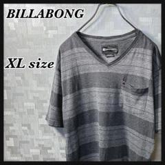ビラボン Vネック Tシャツ ボーダー グレー 灰色 メンズ XL US 古着