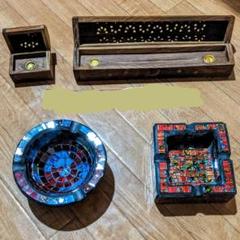 最終価格 お香立て三点セット+ インドネシア モザイク灰皿セット アジアン 雑貨