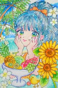 手描きイラスト オリジナルイラスト アナログイラスト 透明水彩 ハガキサイズ