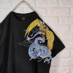 和柄 鶴 龍 Tシャツ 半袖 ブラック L