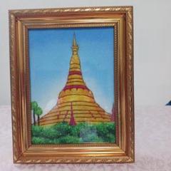 仏塔の風景画 金色フレーム (ミャンマー土産品)