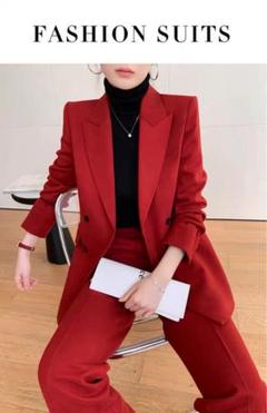 レッド高級シンプルセットアップ❤️年中結婚式やパーティーに最適