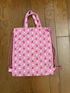 巾着　体操服入れ　ピンク　いちご柄